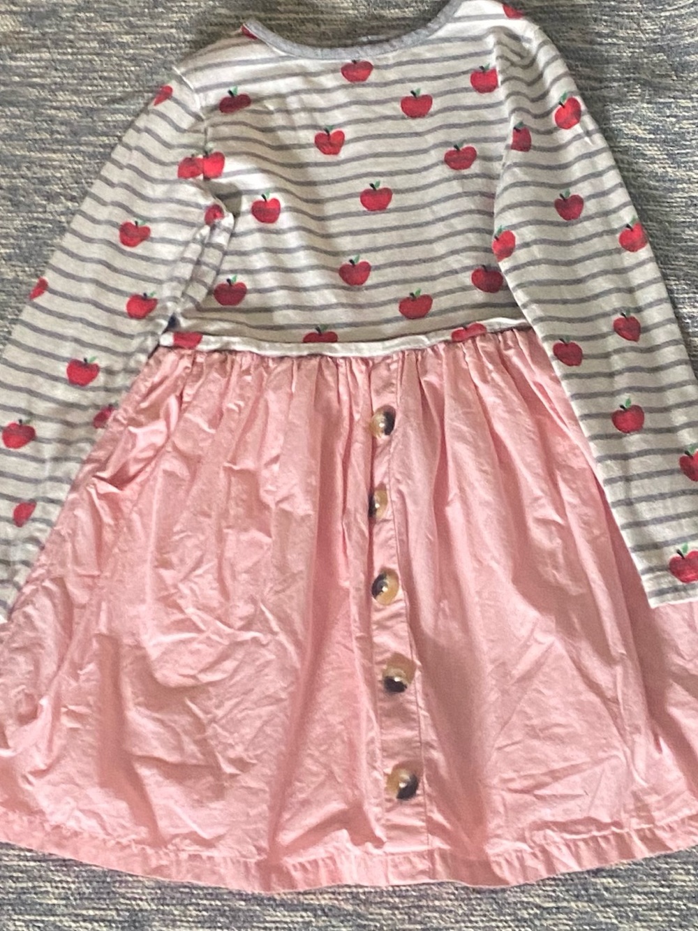 MINI BODEN Girls Apple Dress Long Sleeves Pink Grey Stripes